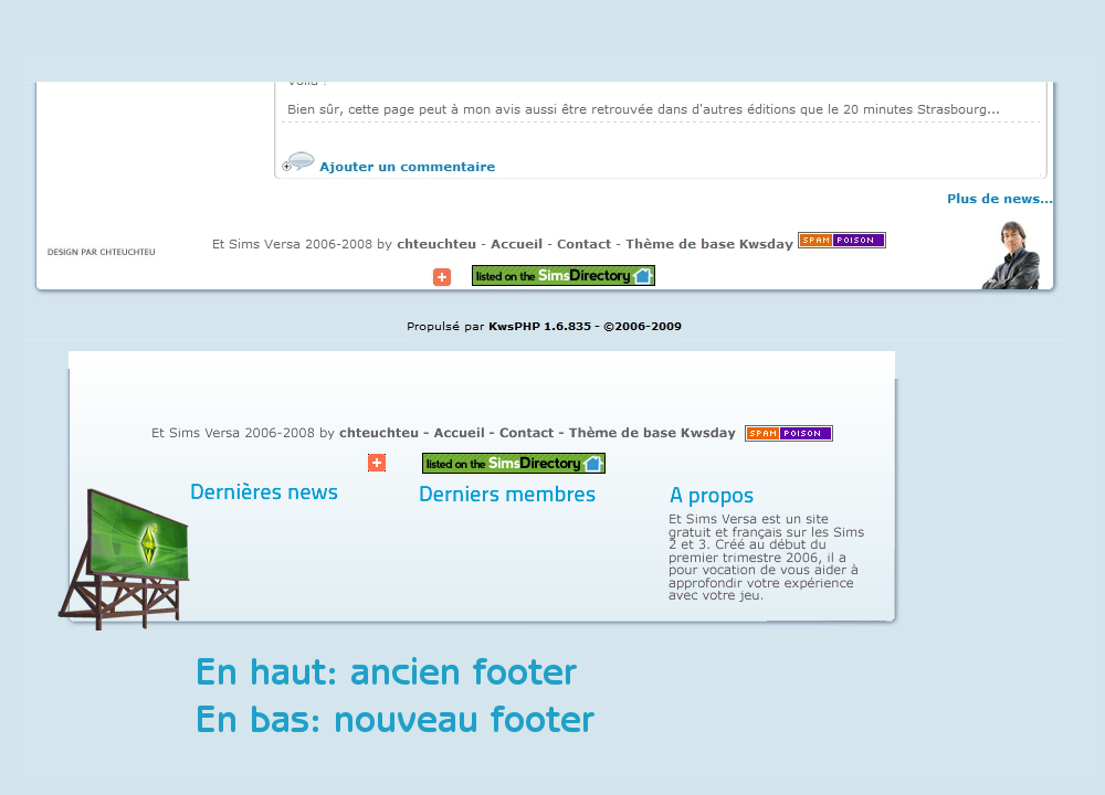 Changement footer Et Sims Versa